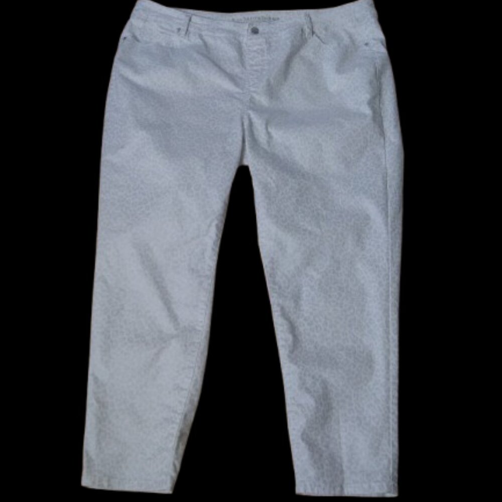 Soft surroundings white with silver gray animal print pull on pants  size 2X